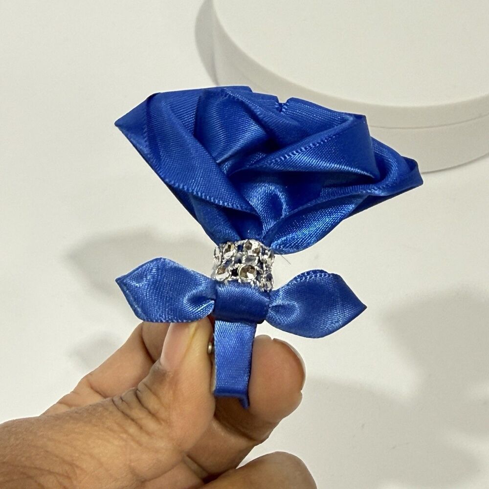 Handmade Satin Rose Hair Clip Blue Flower Bow Romantic Cottagecore 2.5 In - Picture 5 of 11